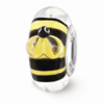 Yellow and Black Bumblebee Glass Bead in Sterling Silver (Hand-Painted) 2