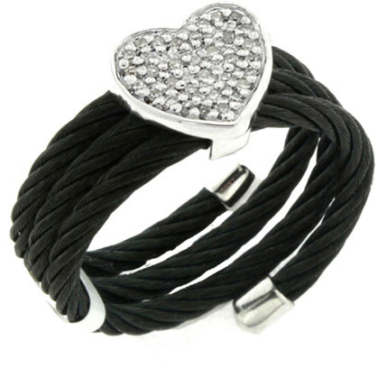 Pave Diamond Heart Accented Leather Wrap Bracelet