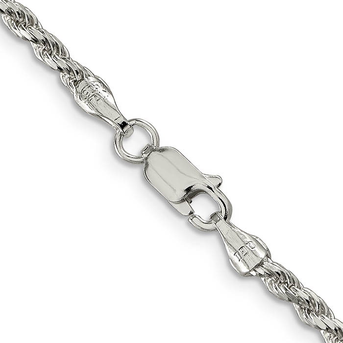 Italian 3mm silver rope chain lobster claw clasp