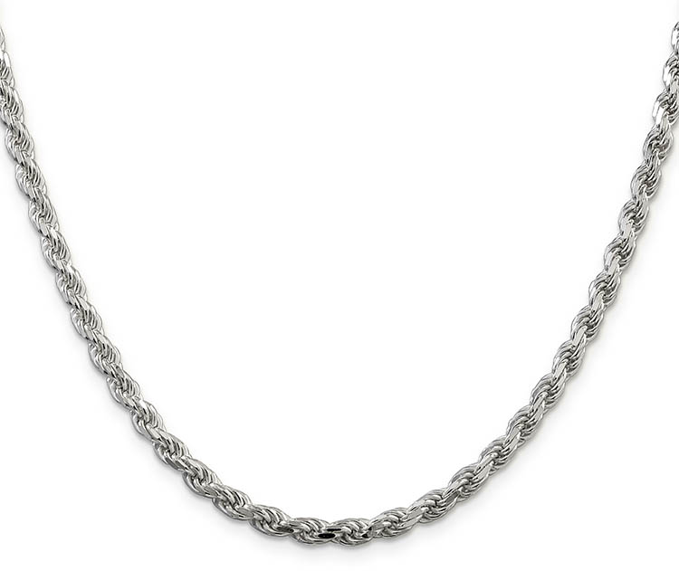 italian 4.25mm sterling silver rope chain necklace diamond-cut