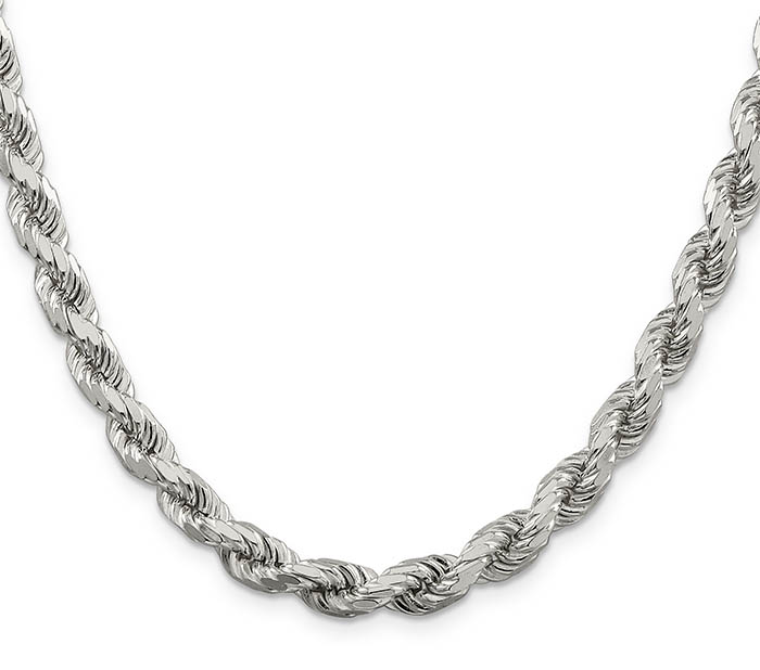 italian 7mm sterling silver rope chain necklace