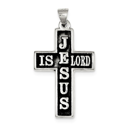 Jesus is Lord Antiqued Silver Cross Pendant