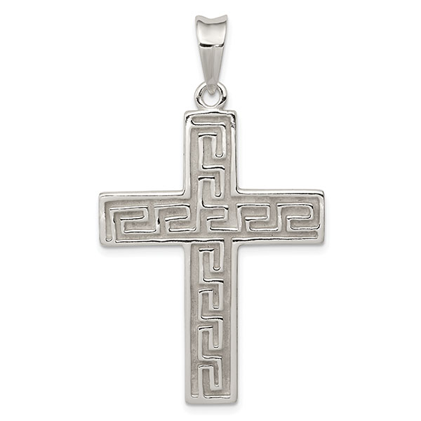 men's greek key cross pendant in sterling silver