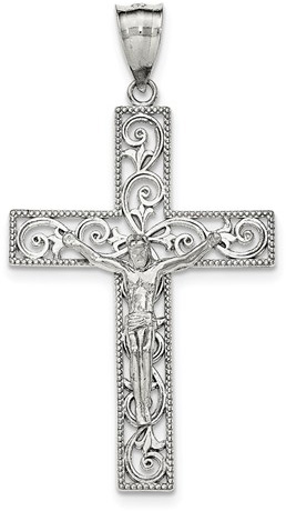 Large Filigree Crucifix Pendant in Sterling Silver