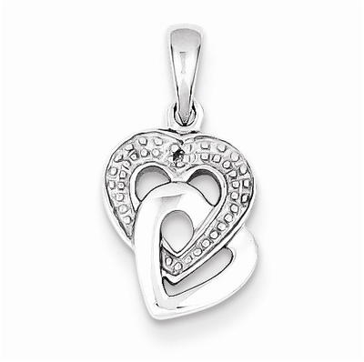Double Diamond Accent Heart Pendant in Sterling Silver