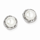 Freshwater Cultured Pearl & Diamond Post Earrings in Sterling Silver