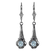 Art Deco Style Aquamarine Earrings in Sterling Silver