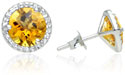 Citrine and Diamond Halo Stud Earrings in Sterling Silver