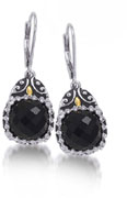 Faceted Black Onyx and Sterling Silver Rustic Earrings with 14k Gold Accent