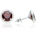 2.40 Carat Garnet and Diamond Halo Studs in Sterling Silver