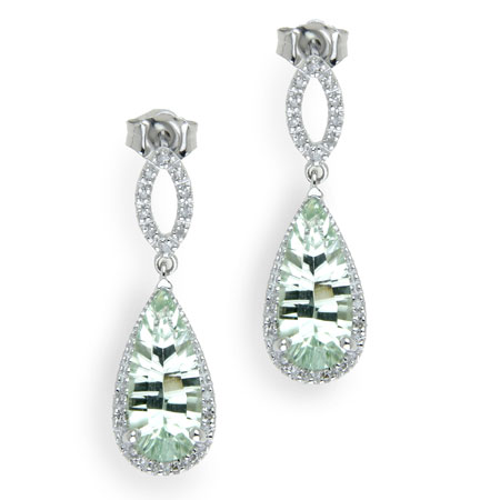 4.95 Carat Green Amethyst and Diamond Drop Earrings in Sterling Silver