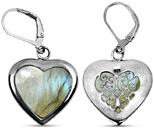 Natural Heart Shaped Labradorite Earrings in Silver