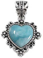 Antiqued Larimar Heart Pendant in Silver