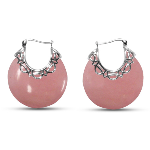 Domed Pink Opal Earrings in Silver
