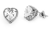 Cubic Zirconia Heart Earrings in Sterling Silver