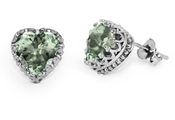 Heart Shape Green Amethyst Stud Earrings in Silver