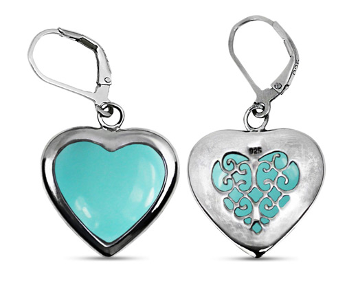 Heart Shaped Turquoise Earrings in Sterling Silver