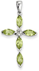 Marquis Peridot and Diamond Cross Pendant in Sterling Silver