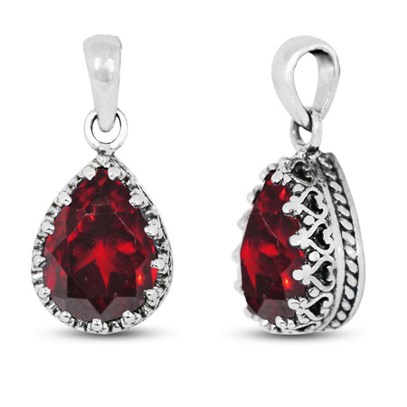 Pear-Shaped Red Garnet Pendant in Sterling Silver