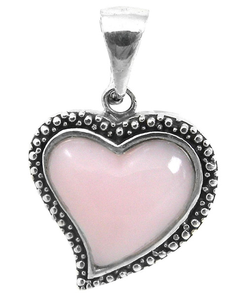Pink Opal Heart-Shaped Antiqued Silver Pendant