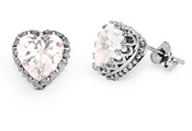 Rose Quartz Heart Earrings, Sterling Silver