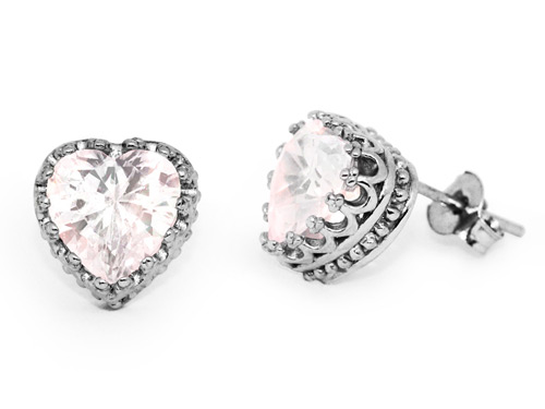 Rose Quartz Heart Earrings, Sterling Silver