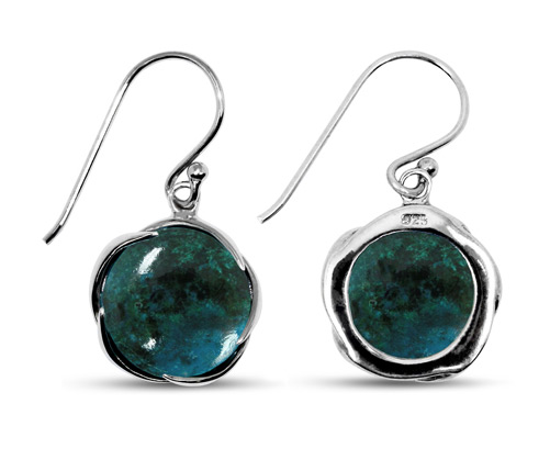 Round Chrysocolla Silver Earrings