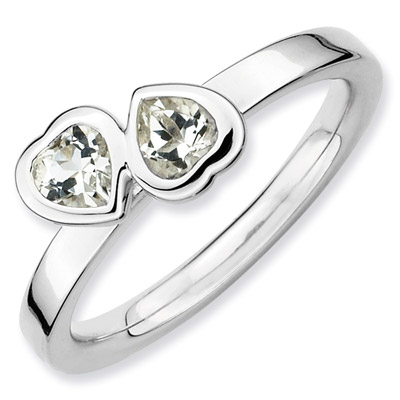 White Topaz Double Heart Sterling Silver Ring