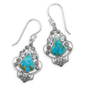 Turquoise, Blue Topaz and Marcasite Earrings in Sterling Silver