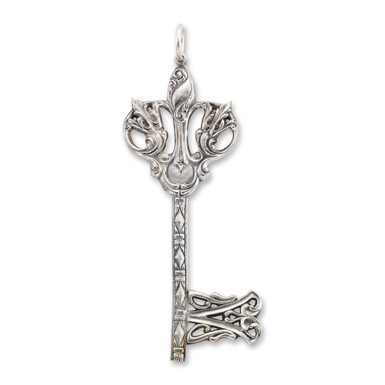 Floral Heart Victorian Key Pendant in Sterling Silver