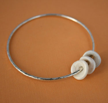 Sterling Silver Bangle Bracelet with 3 Puka Shells