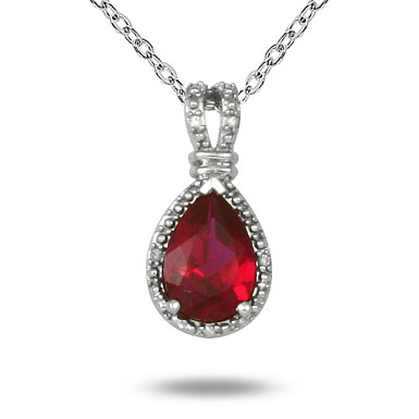 1.50 Carat Created Ruby and Diamond Pendant in .925 Sterling Silver