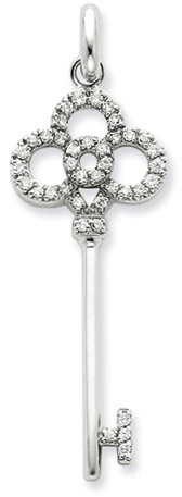 .925 Sterling Silver and CZ Key Pendant