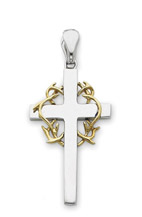 Sterling Silver Thorn and Cross Pendant with 14K Gold Accent
