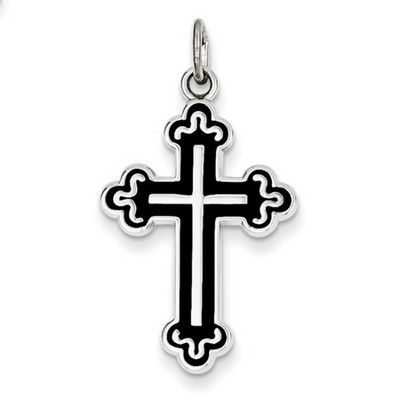 Antiqued Cathedral Cross Pendant in Sterling Silver