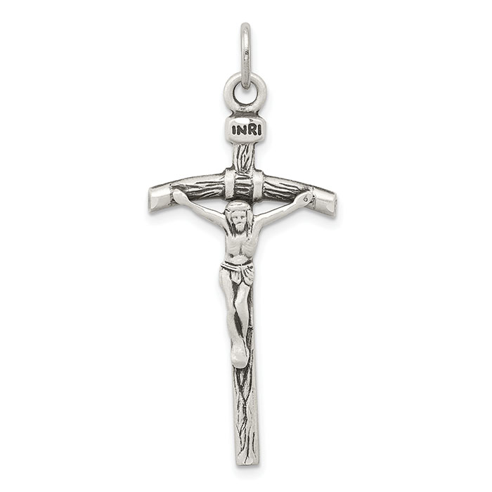 Antiqued Crucifix Necklace in Sterling Silver
