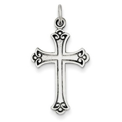 Antiqued Scroll Budded Cross Pendant, Sterling Silver