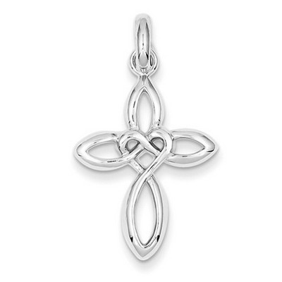 Celtic Cross Pendant with Heart-Knot Middle in Sterling Silver