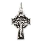 Antiqued Celtic Heart Knot Crucifix Necklace in Sterling Silver