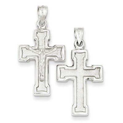 Hollow Double-Sided Crucifix Pendant, Sterling Silver