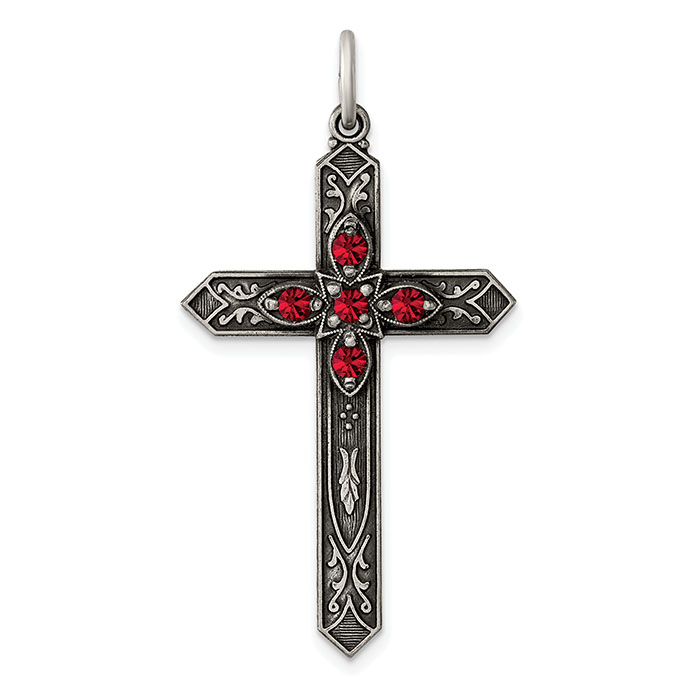 July Birthstone Cross Pendant, Sterling Silver