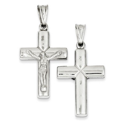 Modern Double-Sided Crucifix Pendant, Sterling Silver