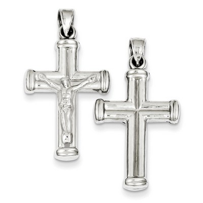 Double-Sided Hollow Cross Crucifix Pendant, Sterling Silver