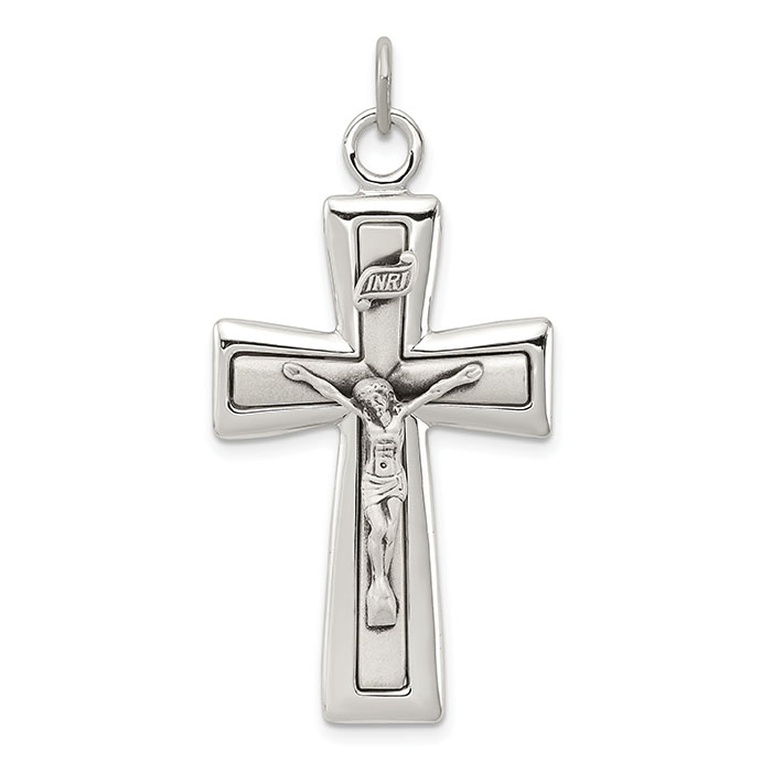 Contemporary INRI Crucifix Pendant in Sterling Silver
