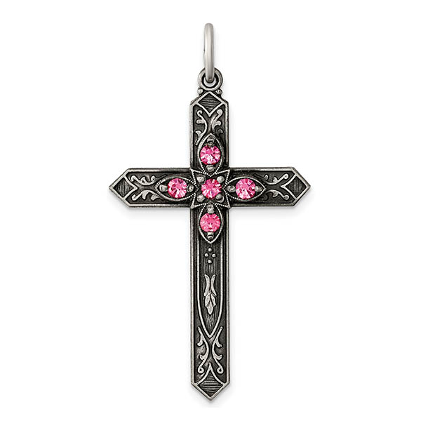 October Birthstone Pink Cross Pendant