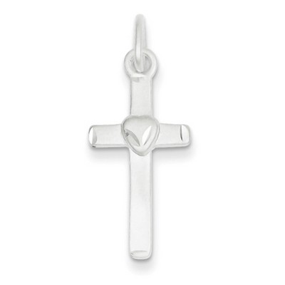 Petite Cross Pendant with Heart Detail, Sterling Silver