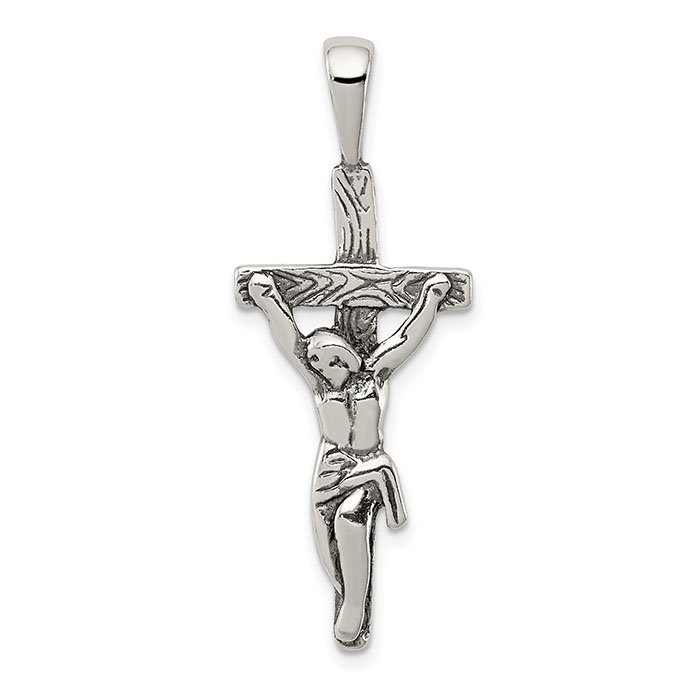 Petite Rustic Grained Crucifix in Sterling Silver