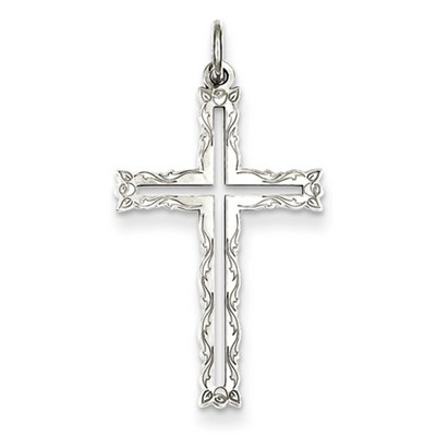 Rosebud Cross Pendant, Sterling Silver