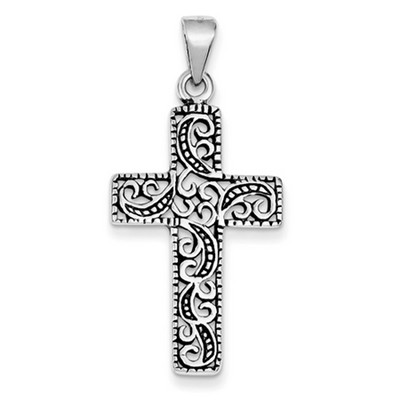 Scrollwork Design Sterling Silver Cross Pendant
