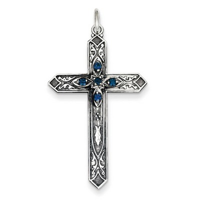 September Birthstone Cross Pendant, Sterling Silver